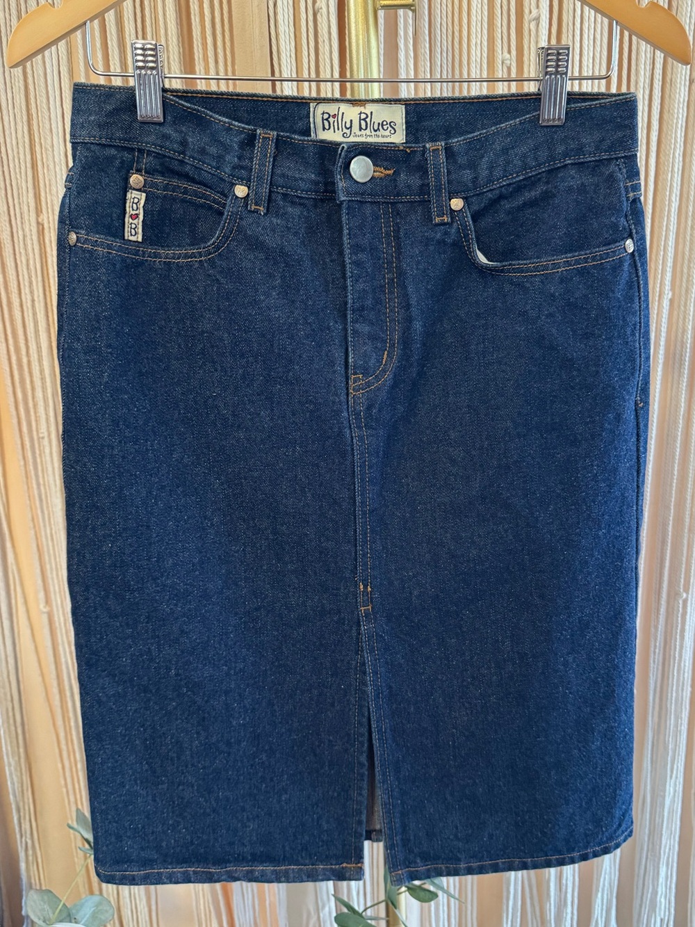 Vintage Billy Blues Denim pencil Skirt Dark Wash Jean size 4/6 Front Slit 1990s